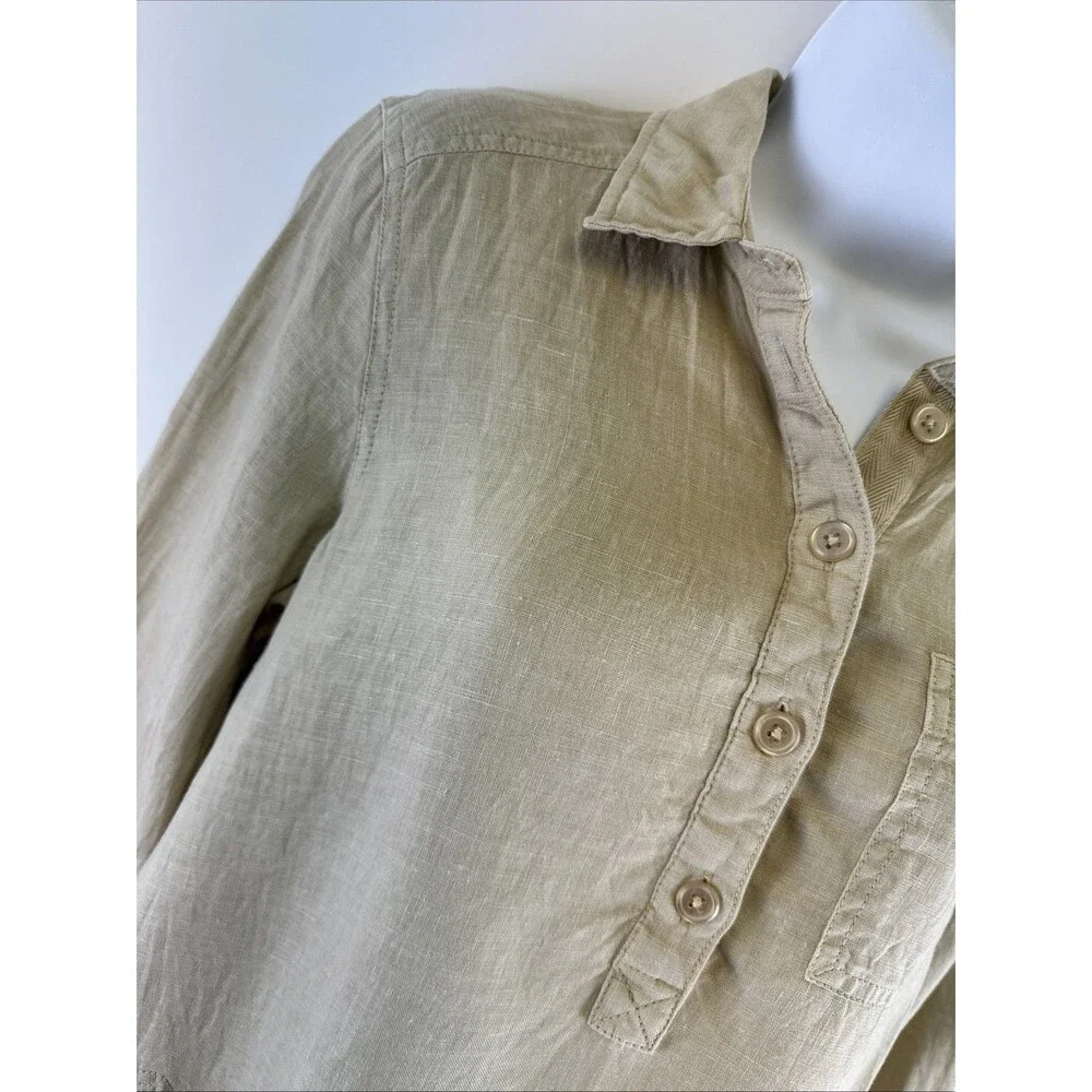 Michael Stars Eleanor Utility Shirt‎ Dress Linen Roll Tab Sleeves Natural Tan XS